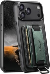 black leather iphone 17 pro max case with card holder
