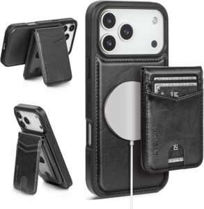 black leather iphone 17 pro max case with card holder 2026