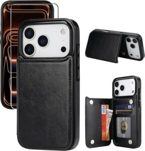 black leather iphone 17 pro max case with card holder best