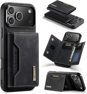 black leather iphone 17 pro max case with card holder in 2026